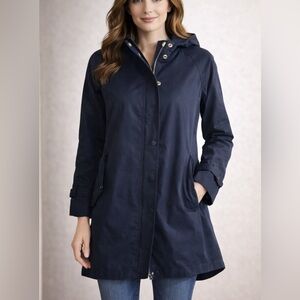 J.Crew Cotton Hooded Jacket Navy Blue Snap Zip Front Size 6 GUC